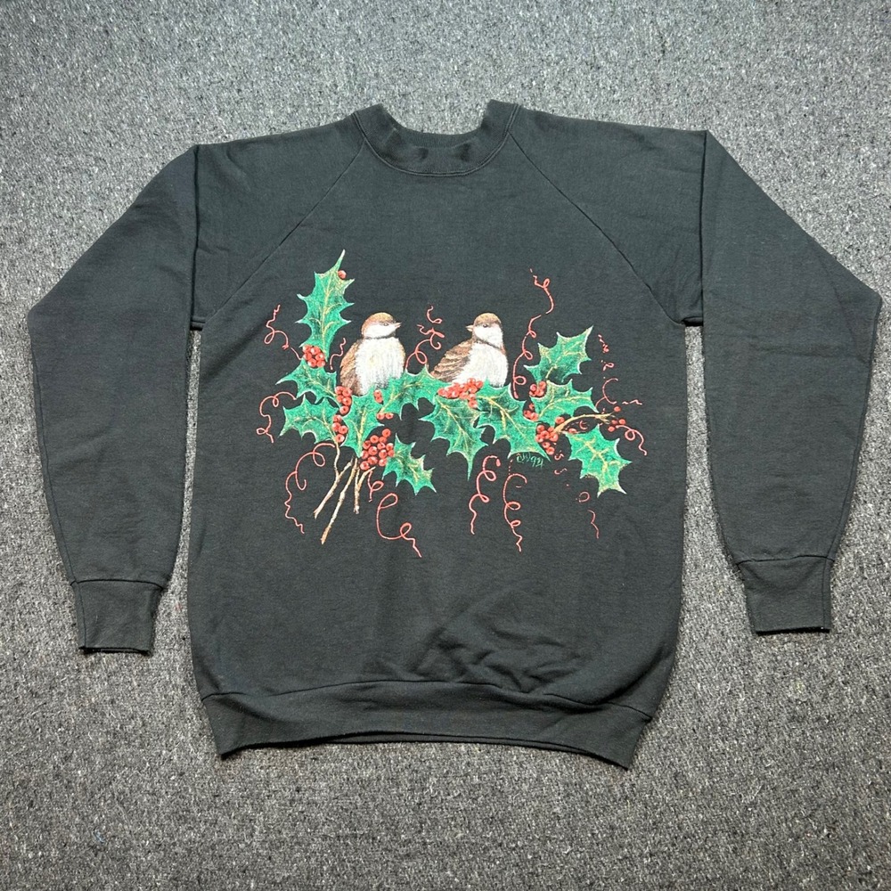 Screen Stars Sweatshirt XL Womens Black 90s Vintage Birds Holly Graphic USA Made